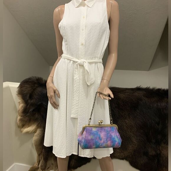 Handmade Genuine Leather Tie-dye Print Kisslock Wristlet/Crossbody & 2 Chains - Picture 7 of 16